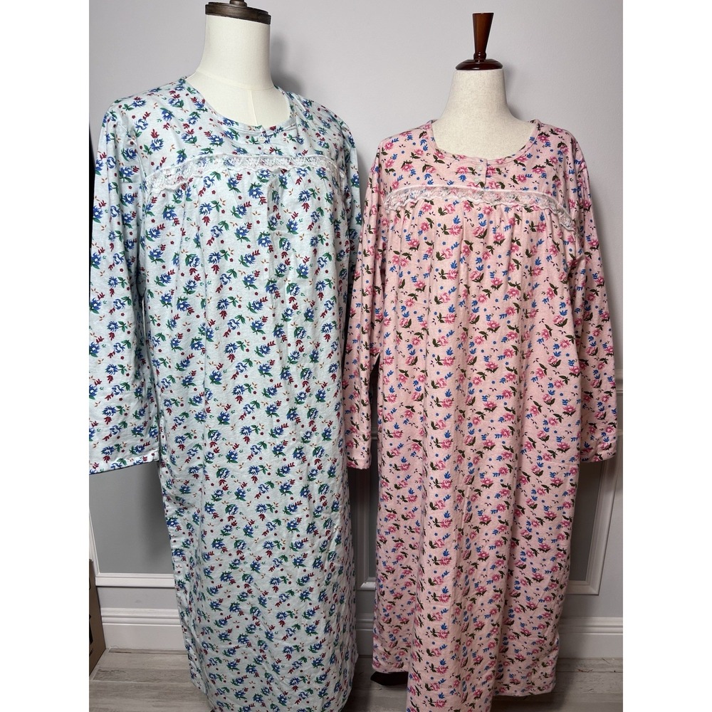 Cozee Corner SET OF 2 Nightgowns-XL-Flannel/Cotton-Floral-Cottagecore-Prairie